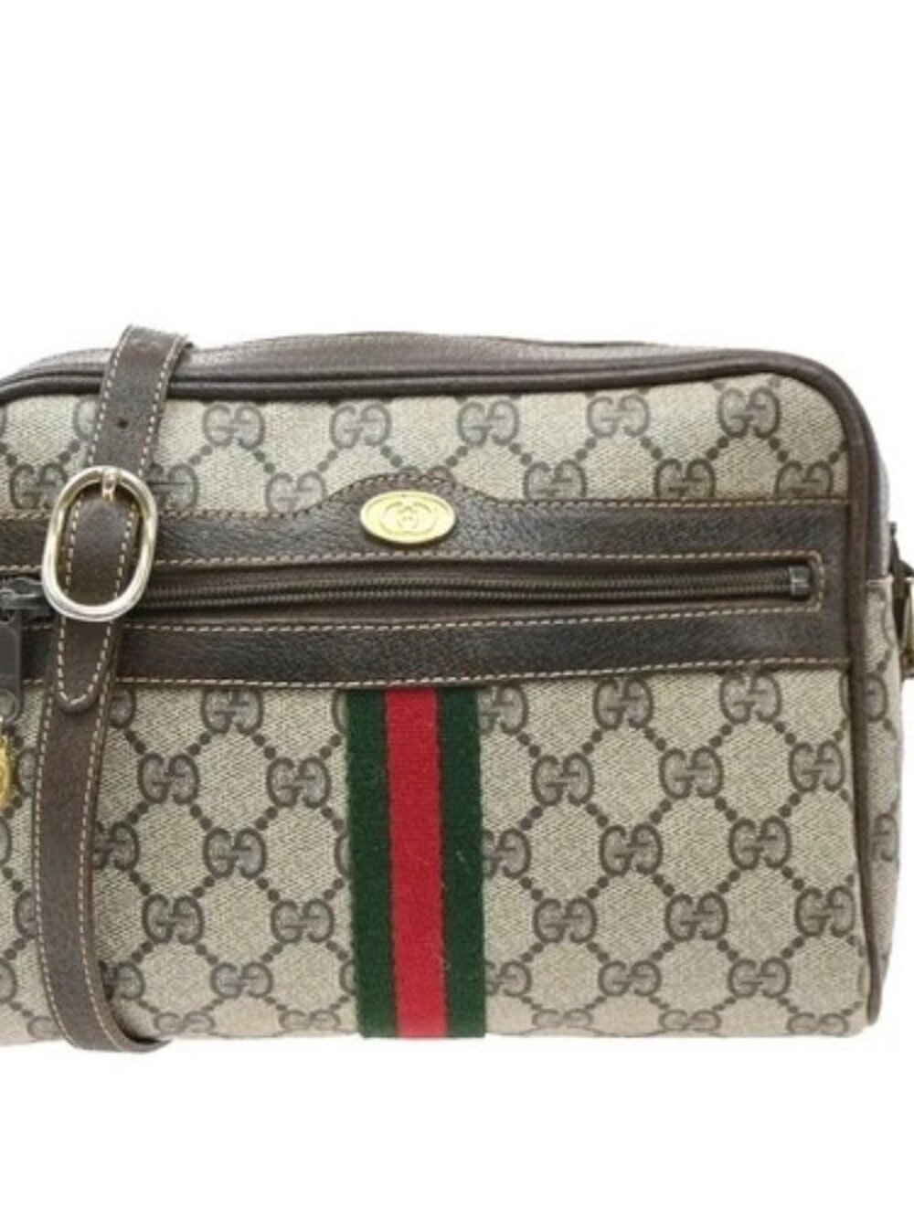 GUCCI Logo GG Pattern Sherry Shoulder Bag PVC Leather Brown GHW Italy 38KD815